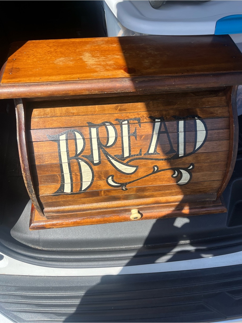 Wooden Bread Box with Roll-Top Lid - Brown